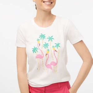 J Crew T-shirt Roller Skating Pink Flamingo Pineapples Palm Trees Cotton Tee